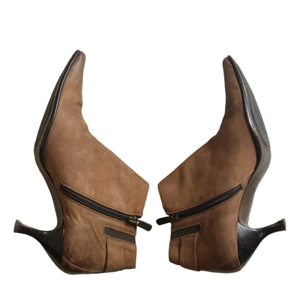 Donald J Pliner Loni Distressed Leather Tan pointy toe kitten heels ankle boots - Picture 2 of 14